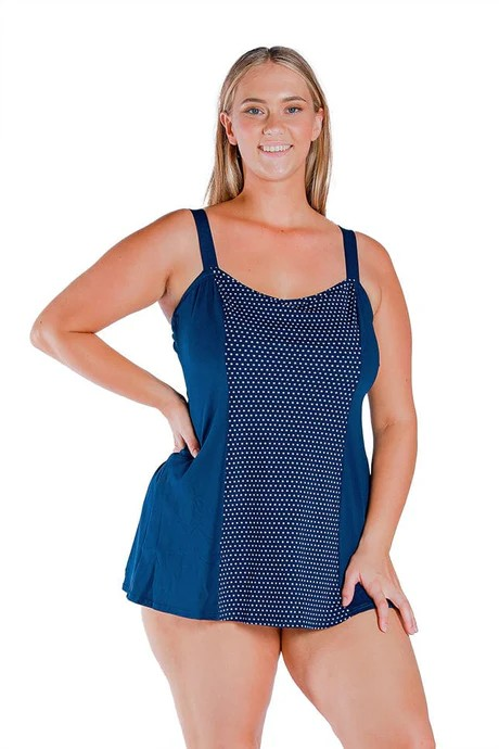 Chlorine resistant navy and white swim dress