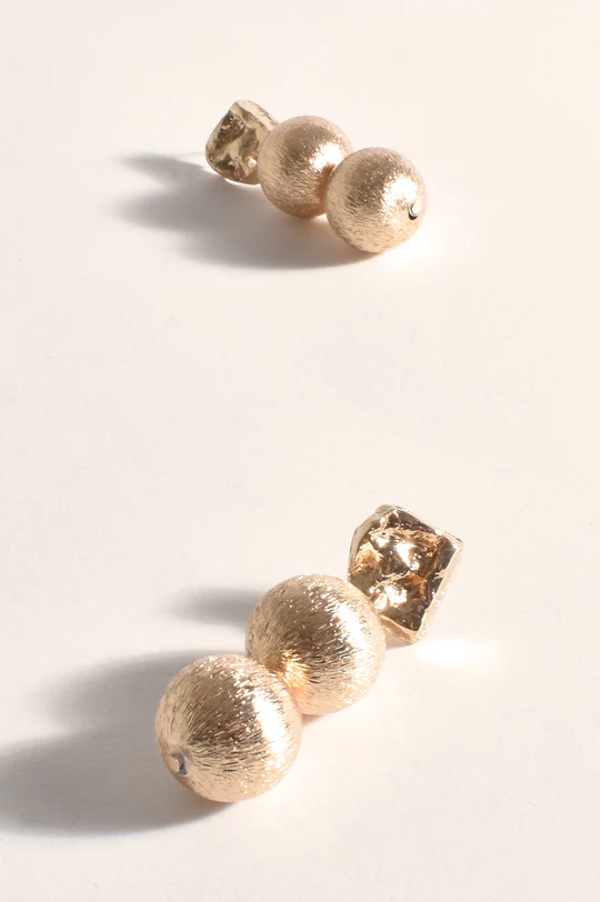 Textured Double Ball Drop Gold Earrings